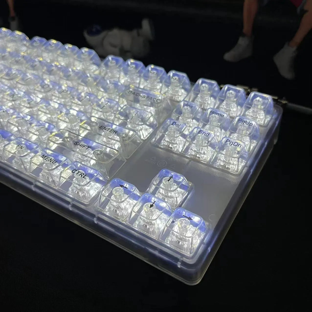 132 transparent plastic key caps for mechanical keyboard replacement arranged in set