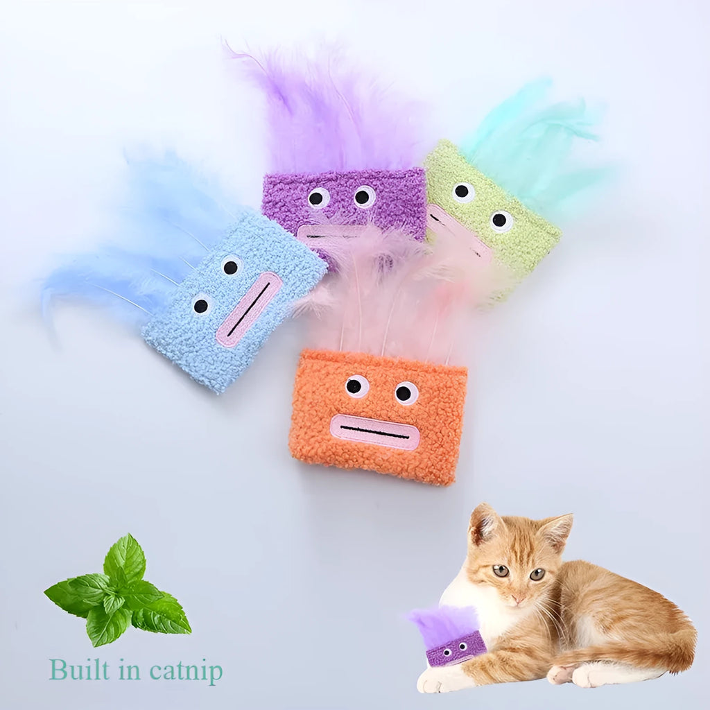 Big mouth explosion head shaped cat plush toy in four colours: blue, green, orange, purple