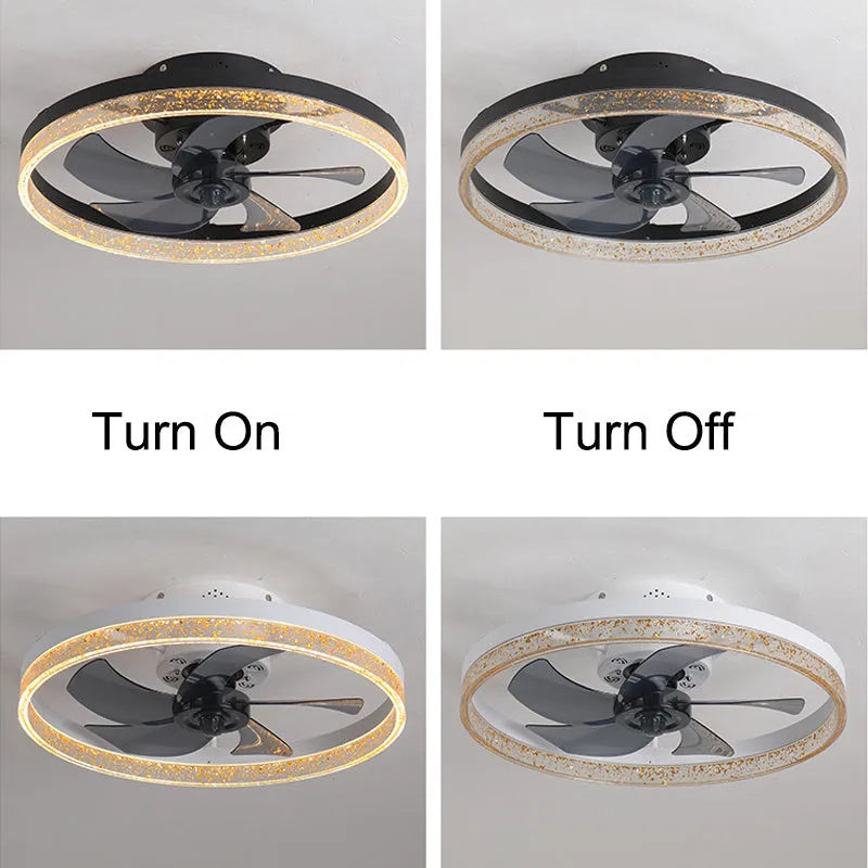Nordic style remote control ceiling fan lamp with LED lights in a coffee gold finish.