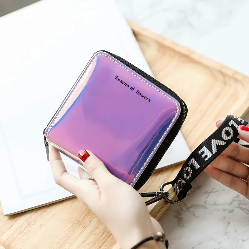 Korean-style short folding women's wallet in three colours measuring 11cm