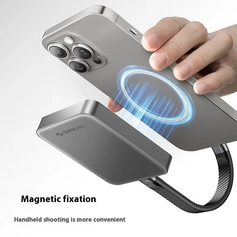 Grey magnetic mobile solid state drive with ultra-thin 80x60x11.2mm dimensions showing alloy plastic construction