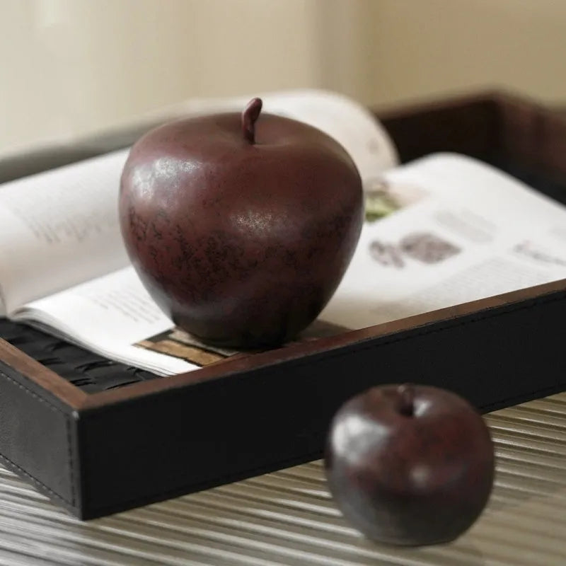 Ceramic simulated apple ornament in retro Chinese style for desktop decoration