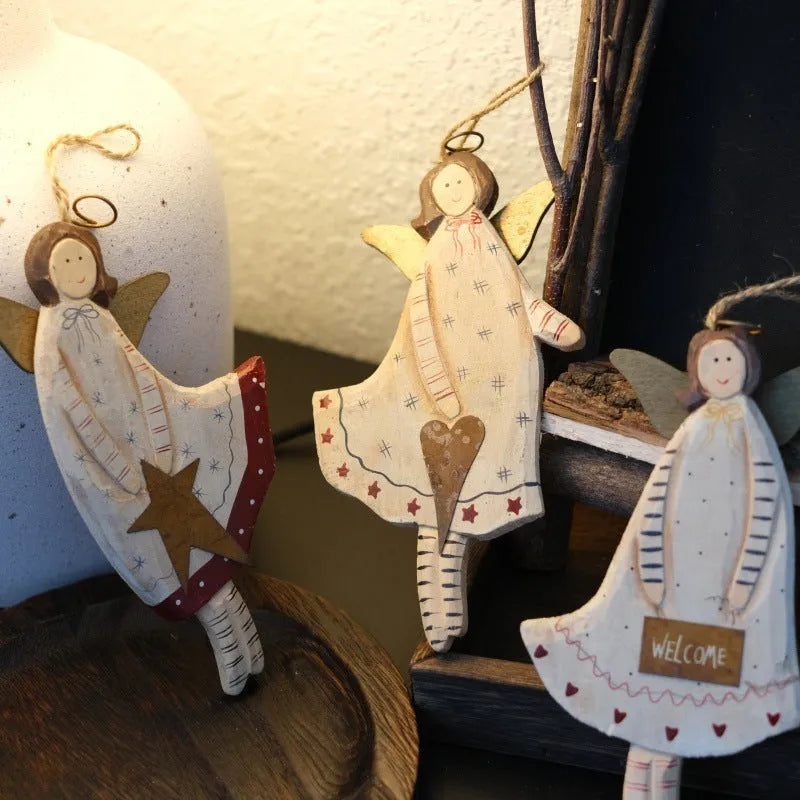 Wooden hand-painted door plate pendant with carving decoration in American country style