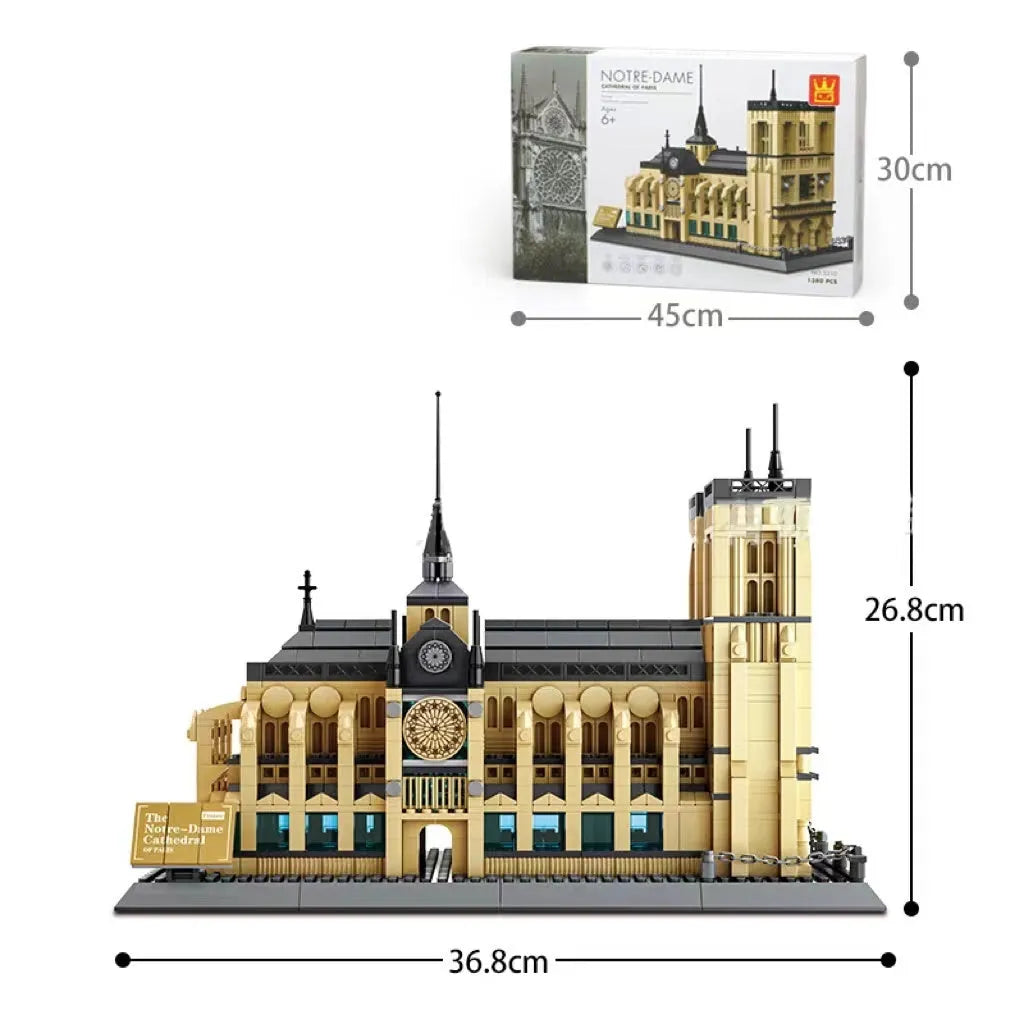 Wange building block set showing over 800 small ABS plastic pieces for constructing global landmark models.
