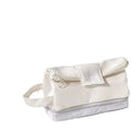 Dark blue double layer folding fabric pencil case open to show A4 layout with elastic pen slots.