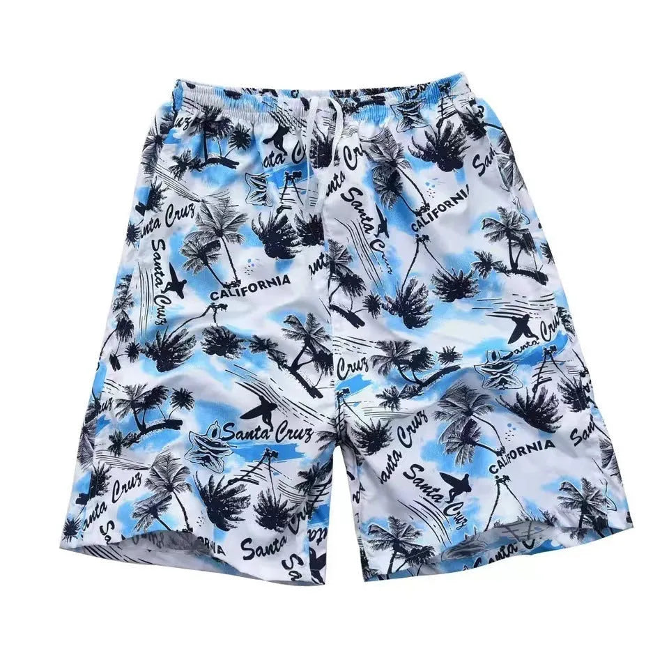 Men's printed five-point swimming trunks with floral pattern in polyester fabric