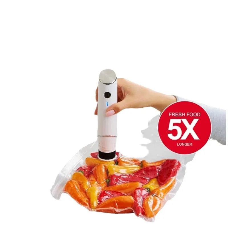 USB-powered electric suction pump with five plastic vacuum storage bags for food preservation