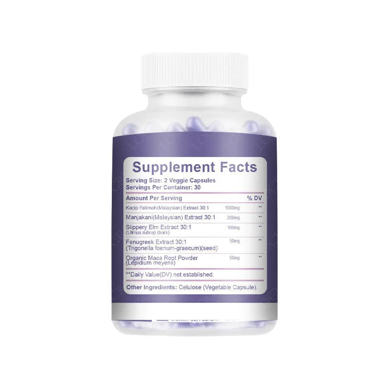 Bottle containing 60 vaginal capsules for adult use with extraction-formulated herbal supplement