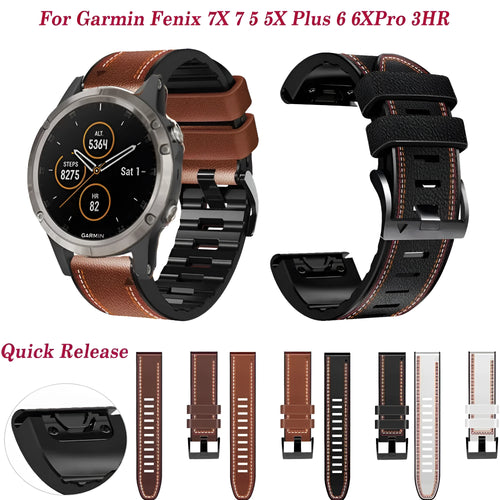 Silicone leather quick release watchband compatible with Garmin Fenix smartwatches