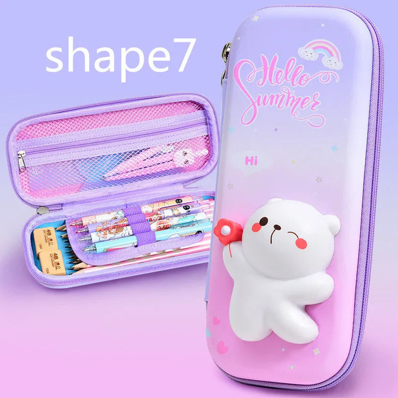 3D decompression EVA pencil case in dinosaur pattern, 24x11x4.5 cm, square Korean style