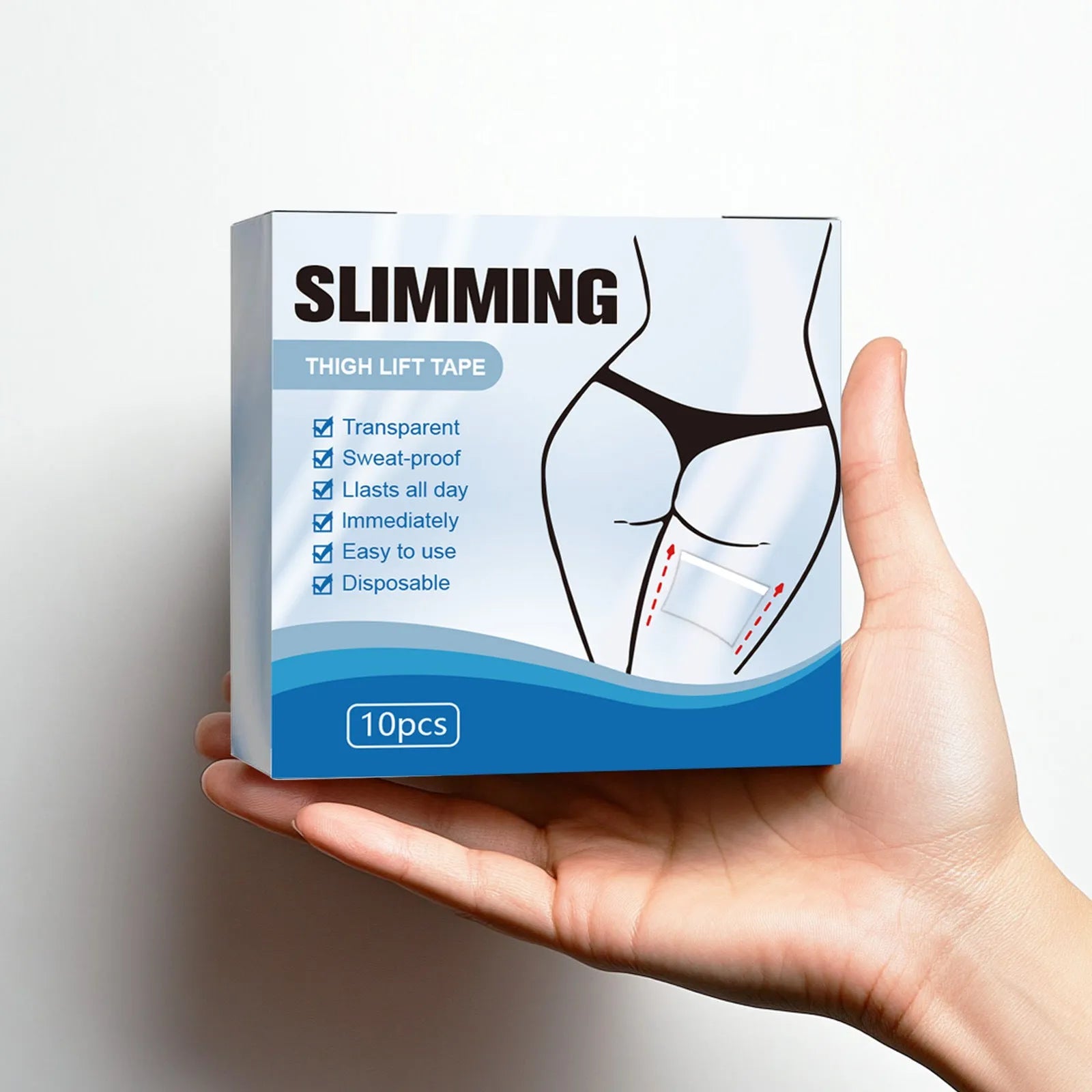 Box of 10 body shaping sticker patches measuring 12cm by 12cm for navel application