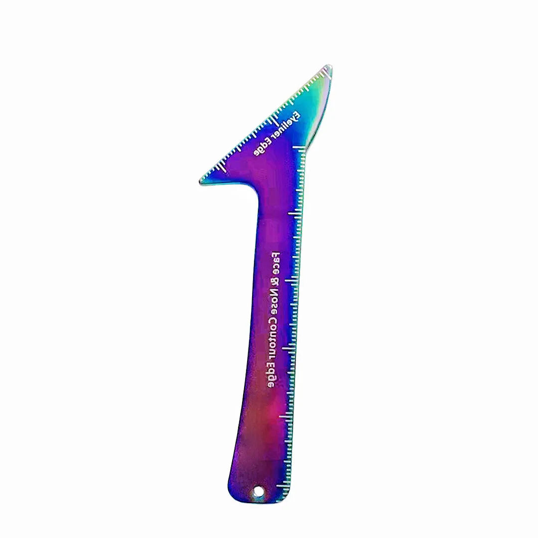 Reusable 3-in-1 eyeliner stencil tool for hooded eyes showing winged eyeliner, eyebrow and contour templates