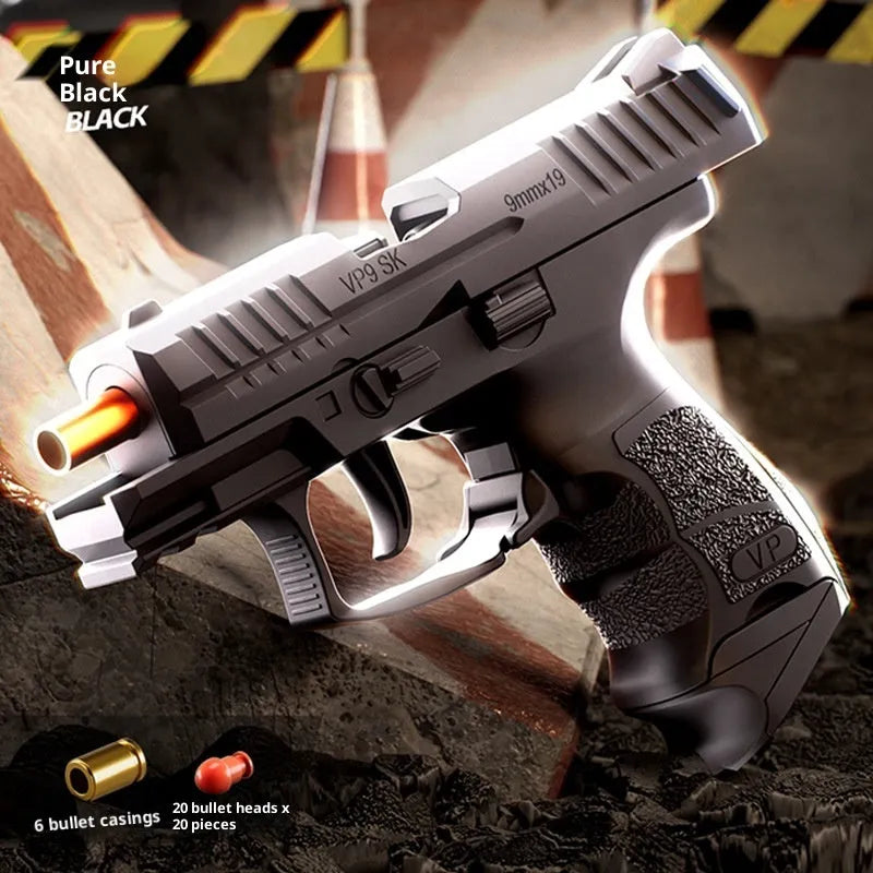 Miniature plastic toy gun 1911 with rapid-fire cartridge case ejection in Black colour option