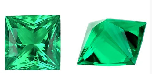 Cultivated emerald gemstone in Columbia green treasure colour showing round and rectangular shape options