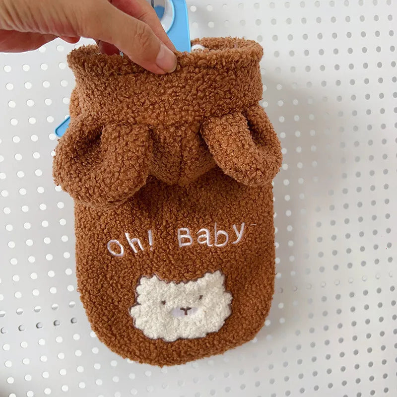 Bear ear velvet vest pet costume in brown for small dogs and cats