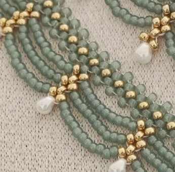 Retro style imitation pearl water drop pendant necklace with double layer lace, women's vintage costume jewellery