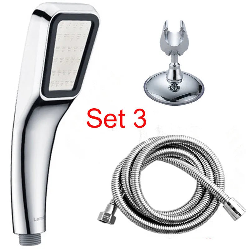 Orange hand-held pressurised shower set with rain function shower head