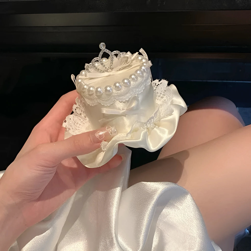 Beige cloth sweet cake duckbill hair clip barrette for women princess style close-up