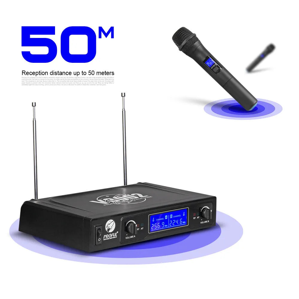 V-3002 black wireless handheld microphone system with two microphones and transmitter