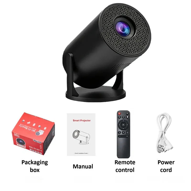 Mini portable projector in black with 60ANSI brightness and 480x320P resolution for camping and home theatre