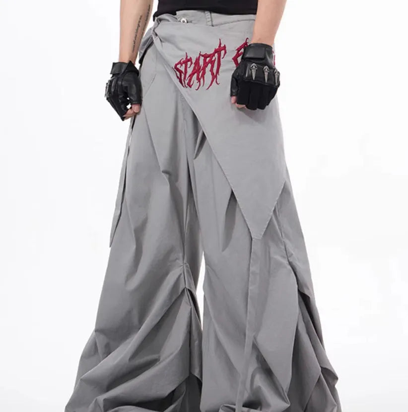 Korean-style wide-leg summer pants for boys in solid black or grey with loose fit design