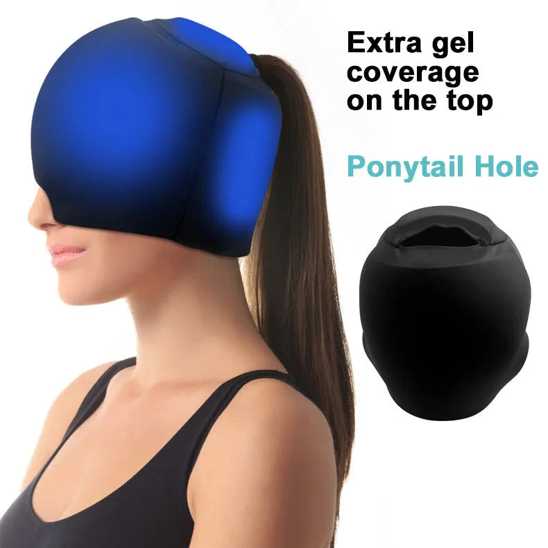 Simple solid colour cold compress cap with fully enclosed design for head cooling applications