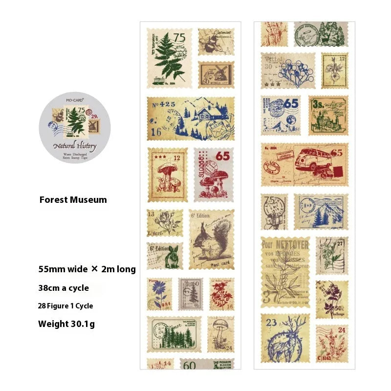 Retro DIY journal decoration coated paper stamp roll showing 55mm width and continuous pattern design