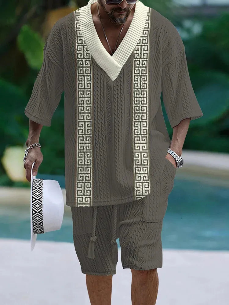 Loose casual short sleeve suit set for men in polyester fibre available in multiple colours
