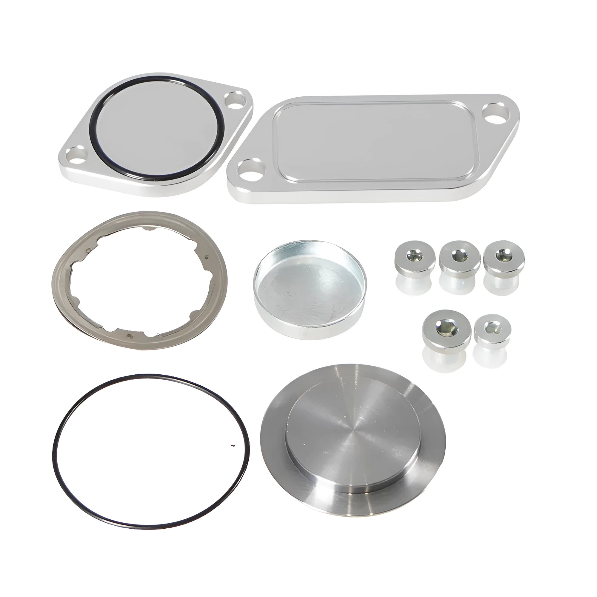 Silver aluminium alloy automotive valve cover engine component