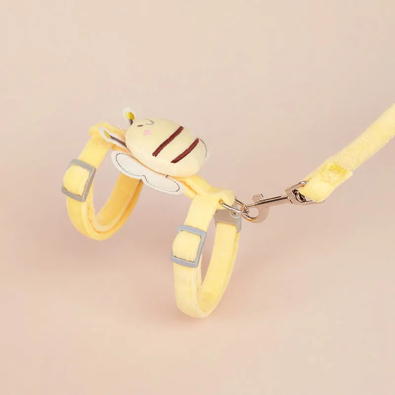 Bee-shaped adjustable cat harness and leash set in pink, yellow, or blue colours