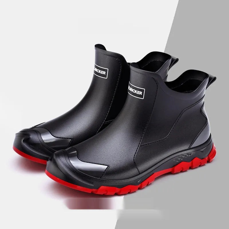 PVC outdoor wading shoes with non-slip soles in short tube rain boot style