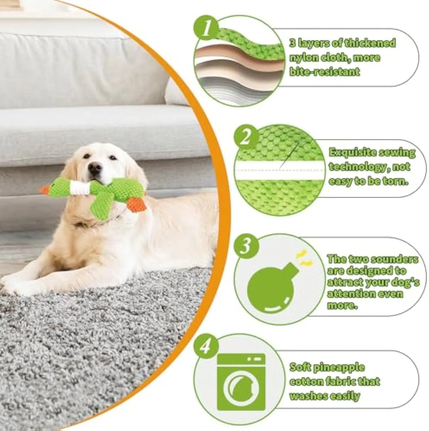 Blue durable duck dog plush toy with squeaker for large breed dogs and teething puppies