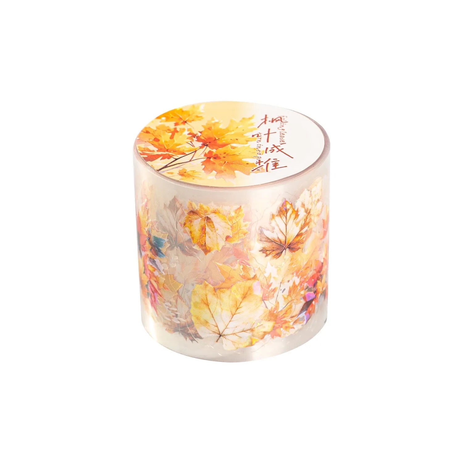 Roll of PET decorative stickers with six leaf patterns including ginkgo and maple designs for DIY projects