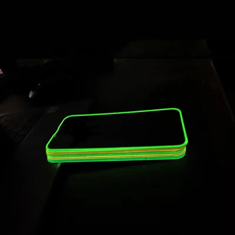 Fluorescent tempered glass screen protector for iPhone with luminous blue edges