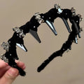 Velvet hairband with crystal wave design in red, black, or coffee colours for thick hair