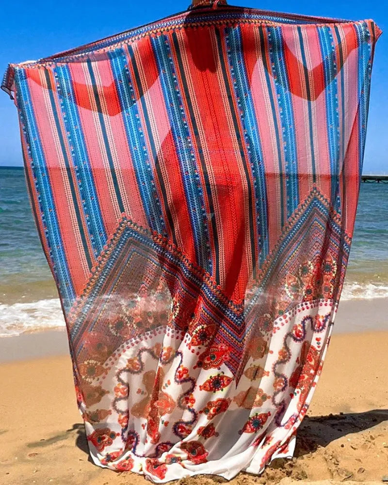Women's three-piece split swimsuit set with high-waist briefs, cutout blouse, and coat in pictured colour.