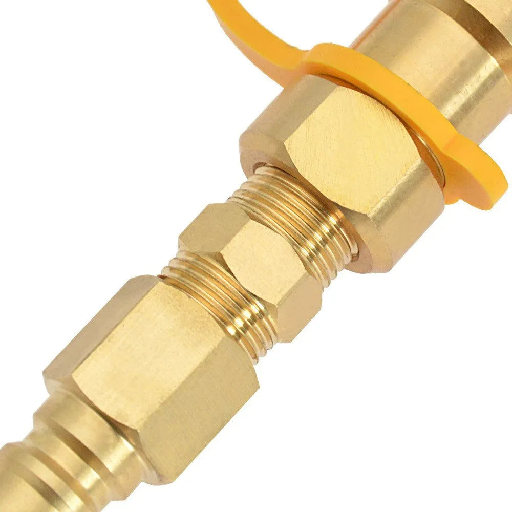 Brass gas propane conversion charging connector with 3/8-inch American standard thread in gold colour