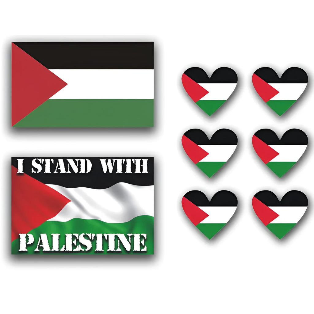 Palestinian flag car decal sticker on vehicle window showing three colourway options