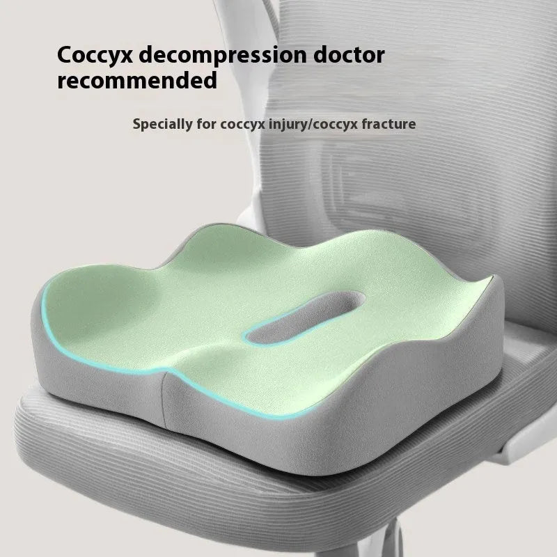 Memory foam seat cushion with waist rest for office sitting support in grey and black colour combination