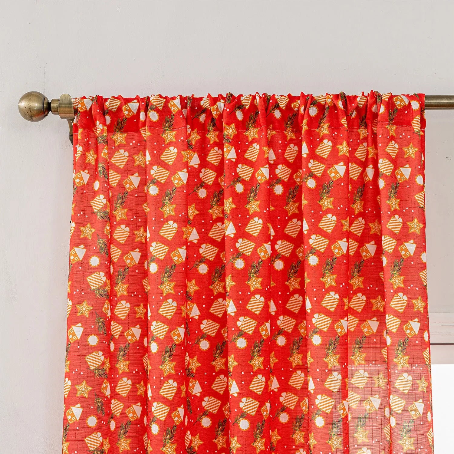 Christmas Snowman Angel print curtain in red with cartoon figures, 1 metre wide