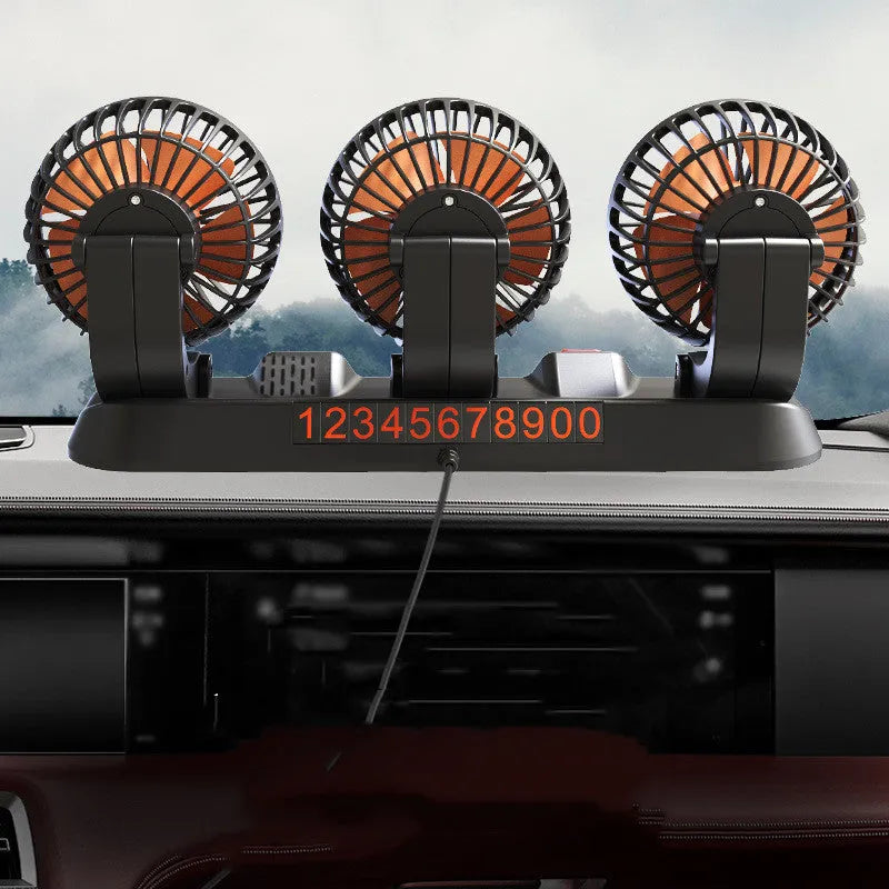 Three-head automotive electric fan with ABS housing and 1.3 metre power cable for vehicle cooling