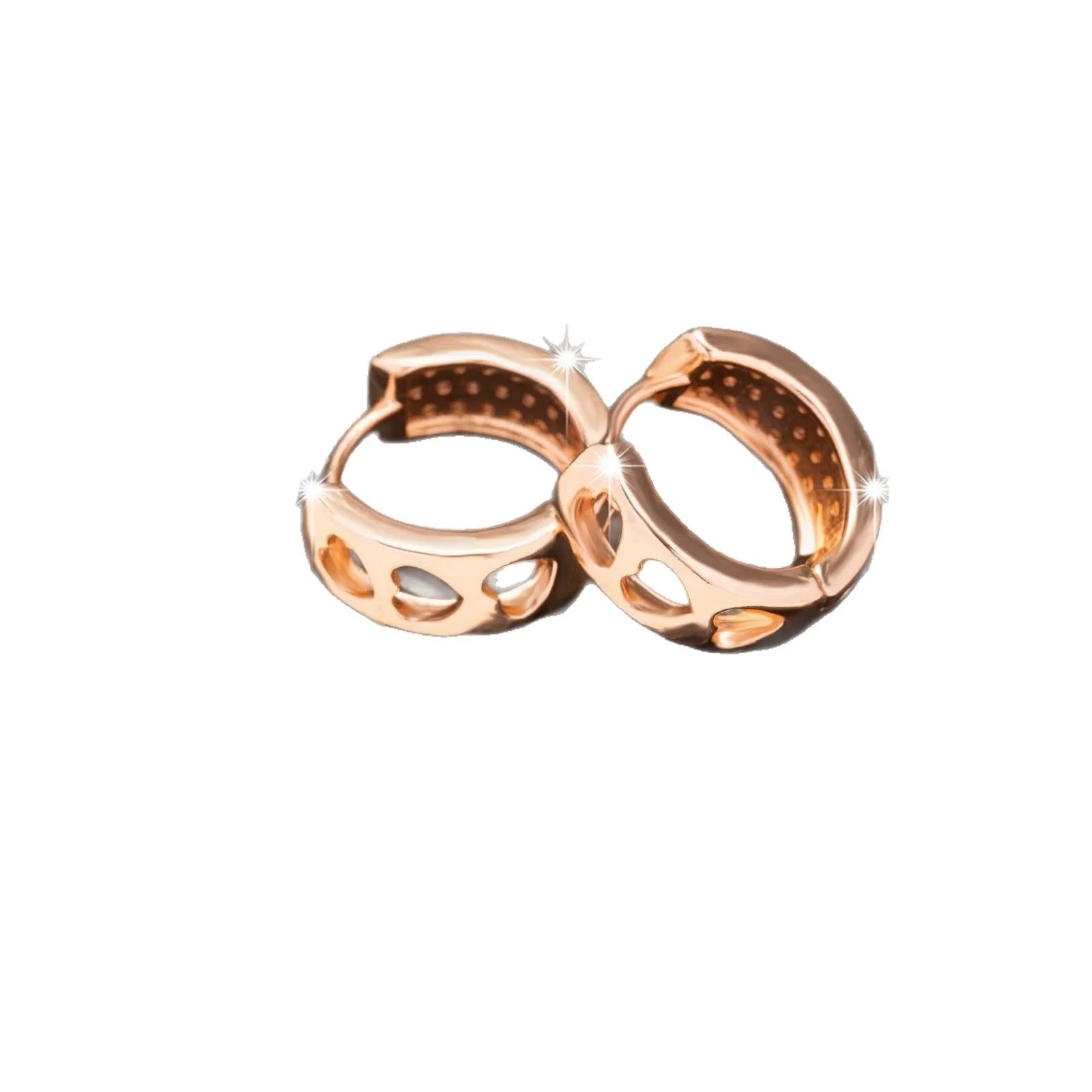 Circular rose gold earrings with three cut-out heart shapes