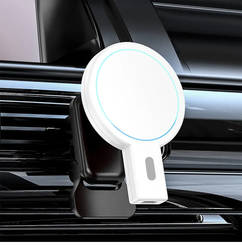Black and white magnetic wireless charger with PD fast charging measuring 85.2x58.4x29.5mm