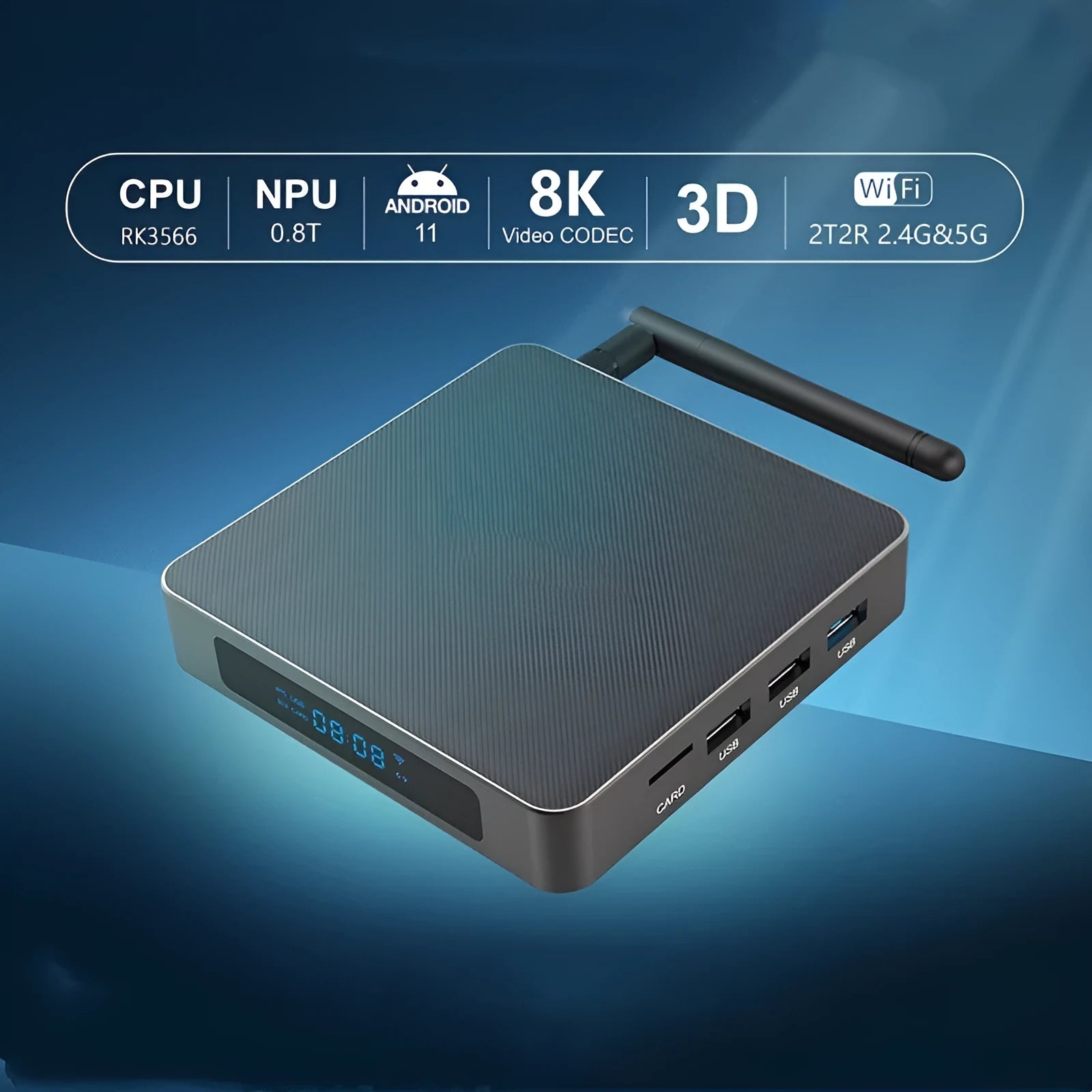 Android TV set-top box with 8K resolution support and Bluetooth connectivity