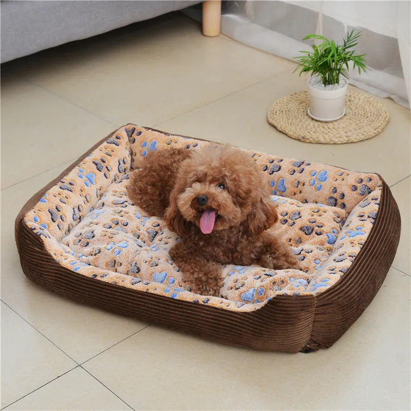 Soft plush dog bed with raised sofa edge in beige colour for small pets