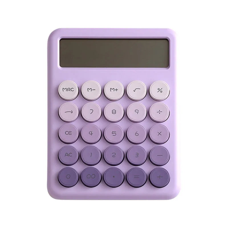 Dopamine gradient colour desk calculator in violet, cherry blossom powder, glacier blue, and mint green variants.