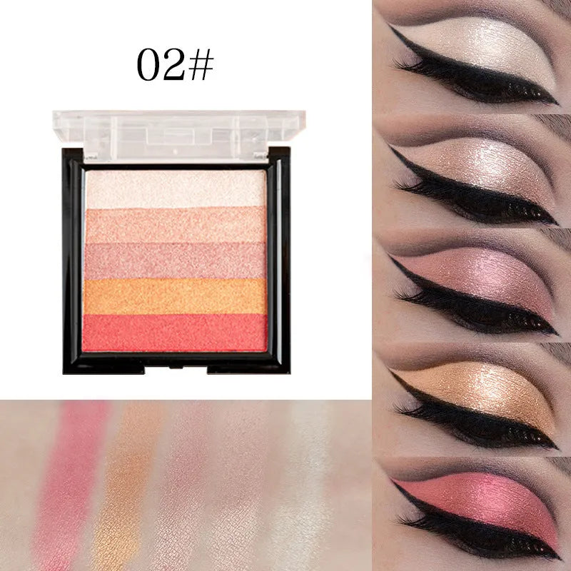 Highlight and contour eye shadow palette with six colour options for universal skin types.