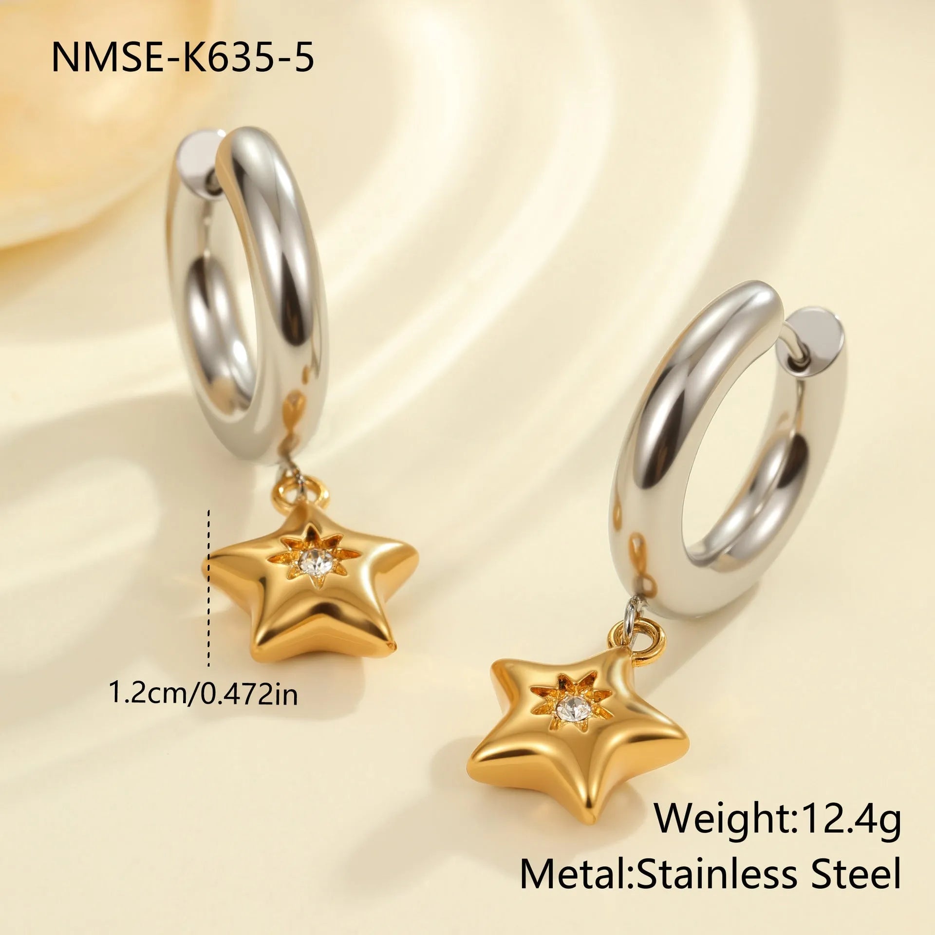 Women's stainless steel earrings with electroplated 18K finish in Christmas tree and heart shapes