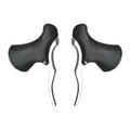 Pair of aluminium alloy road bicycle brake handles in black and black silver finishes.