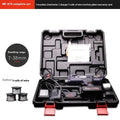 Fully automatic electric steel bar tying machine with battery, charger, and toolbox on a construction site.